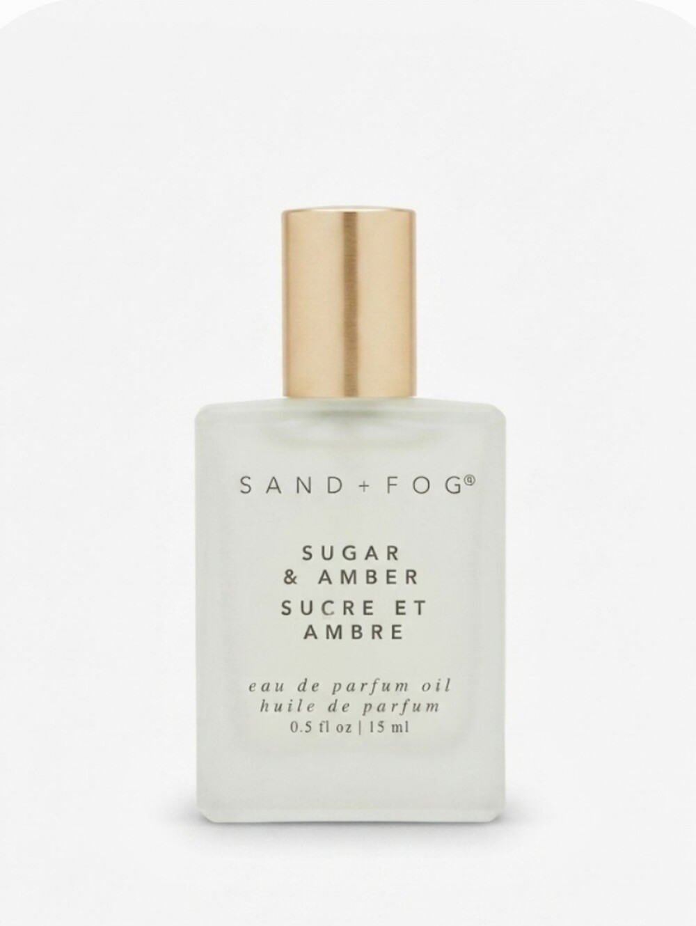 SAND + FOG Sugar & Amber Eau de Parfum Oil – White Bottle with Gold Cap